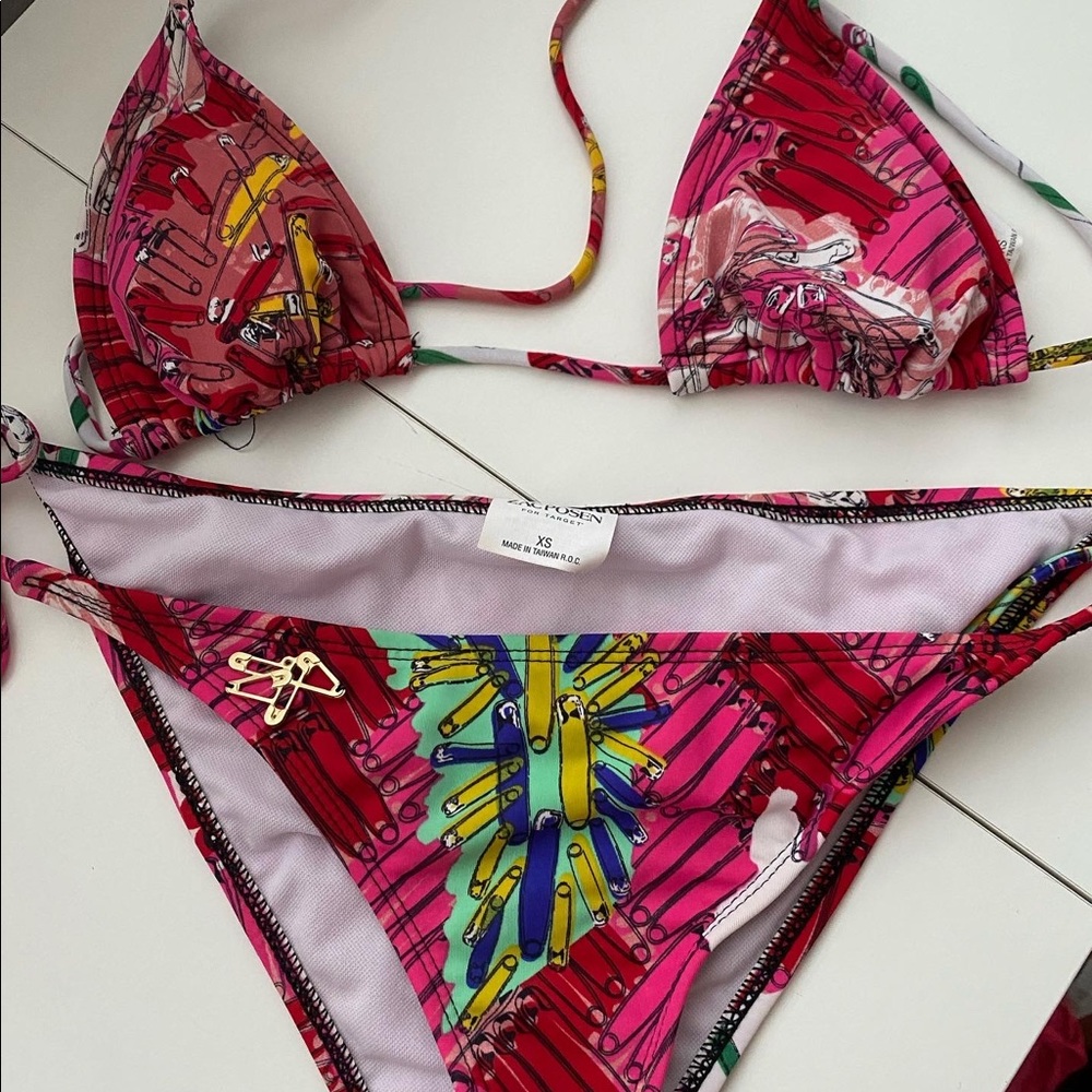 Safety pin pink red blue green bikini set swimwear XS